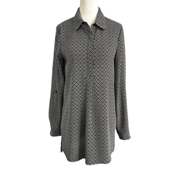Pleione Black/Multicolor Geometric Collared Shirt Women's Size XS | 26-36 - Picture 1 of 6